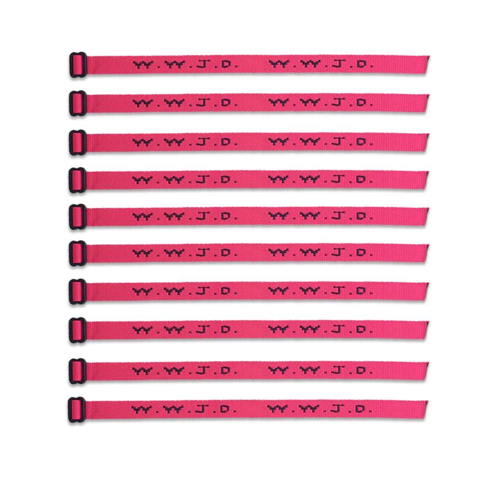 (10) Pack - W.W.J.D. Bracelets - 22 Individual Colors To Choose From - (Hot Pink)