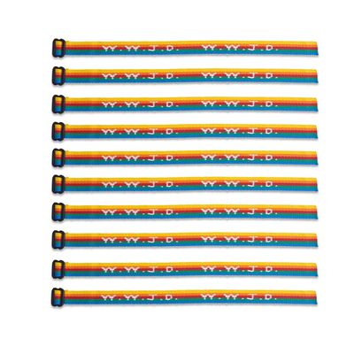 (10) Pack - W.W.J.D. Bracelets - 22 Individual Colors To Choose From - (Rainbow Stripes)