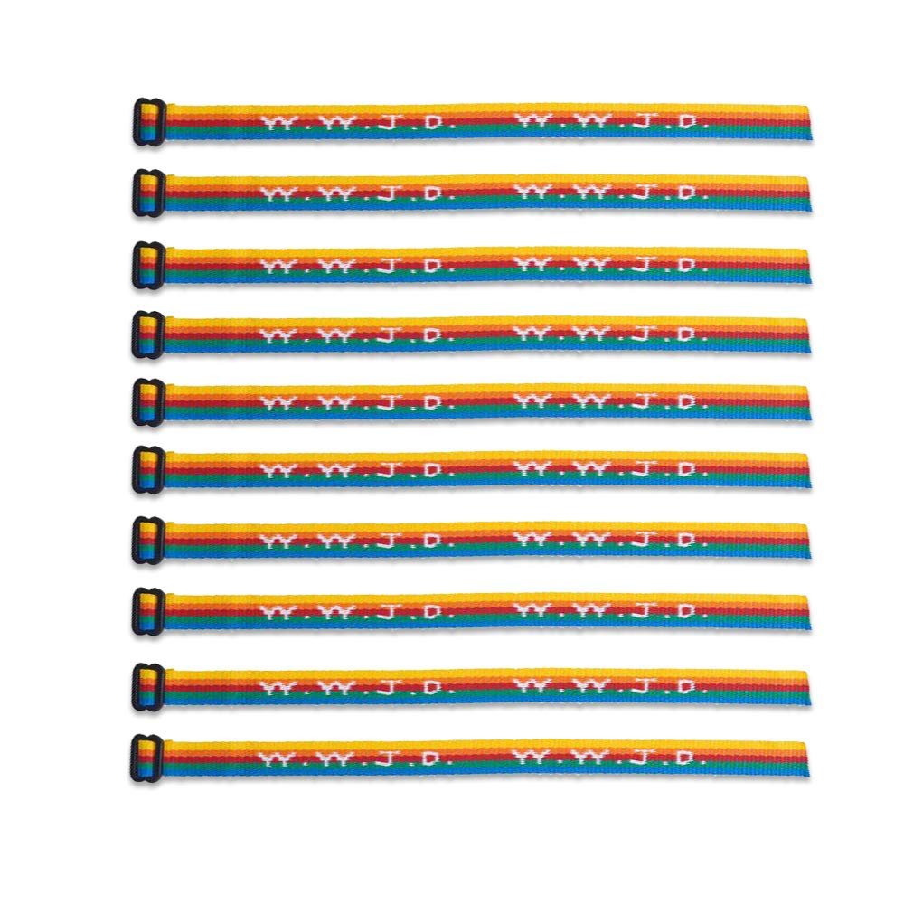 (10) Pack - W.W.J.D. Bracelets - 22 Individual Colors To Choose From - (Rainbow Stripes)