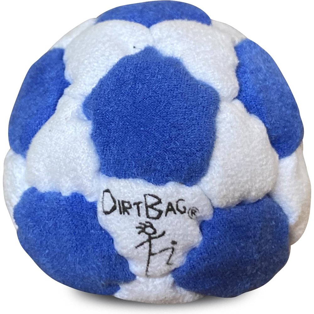 DIRTBAG 32 Panel Footbag, Flying Clipper Original Design, Sand Filled, Premium Quality, Machine Washable - Blue/White.
