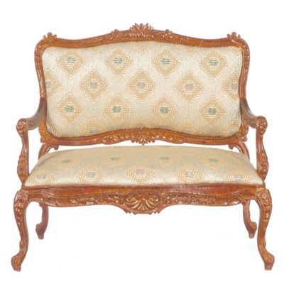 Dollhouse Miniature Louis XV Rococo Settee, Walnut Finish #JJ07014WN