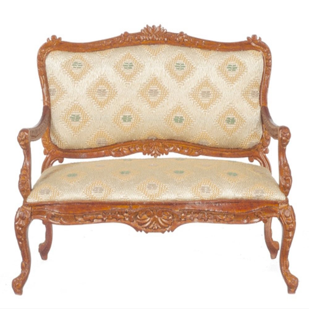 Dollhouse Miniature Louis XV Rococo Settee, Walnut Finish #JJ07014WN
