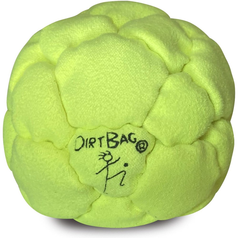 DIRTBAG 32 Panel Footbag, Flying Clipper Original Design, Sand Filled, Premium Quality, Machine Washable - Fluorescent Yellow.