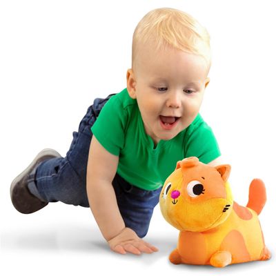 B. toys Plush Crawling Cat Interactive Meowing Plush with Movement & Sounds Washable Tummy Time Toy for Babies & Toddlers 1+