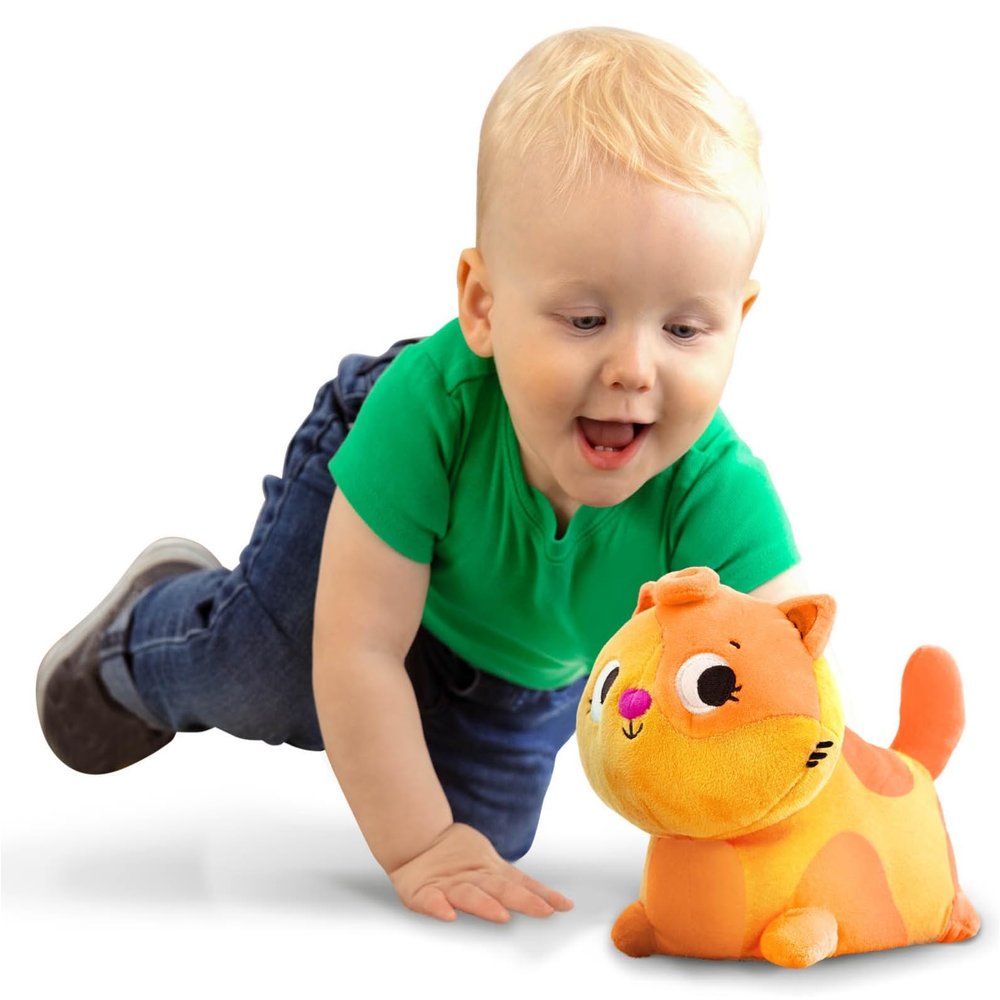 B. toys Plush Crawling Cat Interactive Meowing Plush with Movement & Sounds Washable Tummy Time Toy for Babies & Toddlers 1+