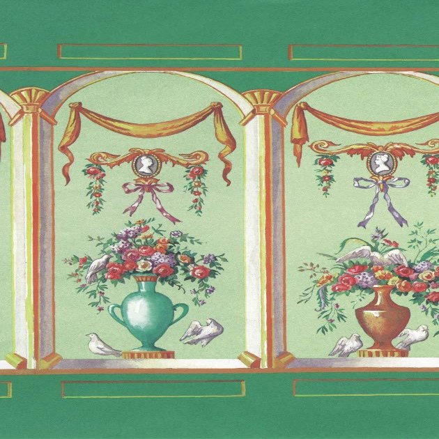 Dollhouse Miniature Wallpaper, French Bouquet, Celery, 3 pc #MG193D2