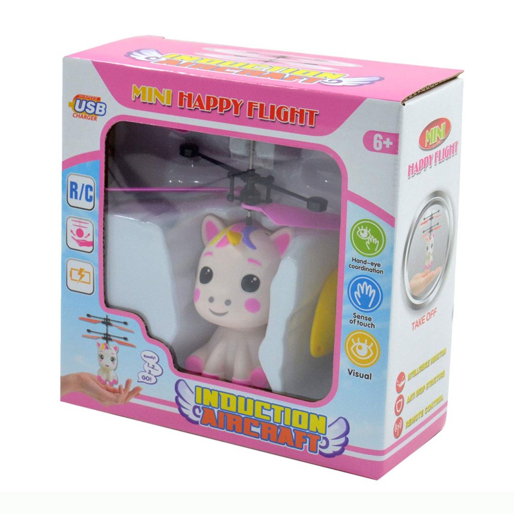Kgler 54517 Unicorn Mini Flyer with Remote Control and USB Cable, Flying Unicorn with LED Light Effect and Propeller, Manual Controlled, Girls from 6 Years