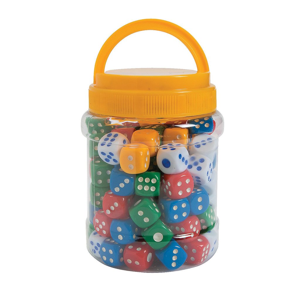 Plastic Dotted Dice in Jar - 100 Pieces - Educational and Learning Activities for Kids