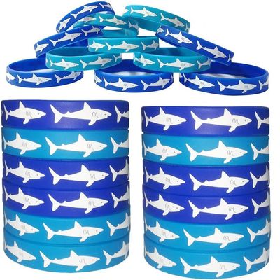 HADEEONG Shark Rubber Bracelets - Wristbands for Shark Themed Parties, Adults Wearables, Birthday Favors - Pack of 24