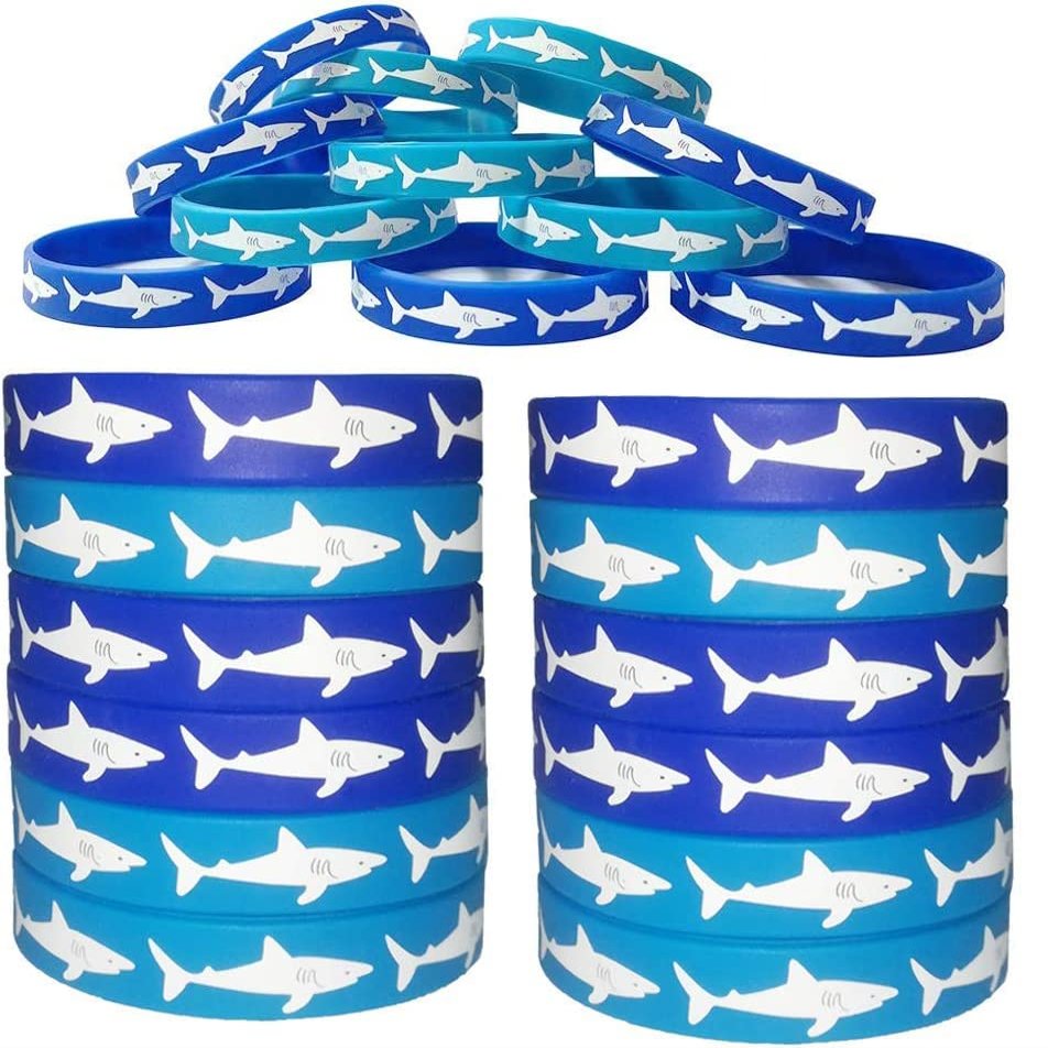 HADEEONG Shark Rubber Bracelets - Wristbands for Shark Themed Parties, Adults Wearables, Birthday Favors - Pack of 24