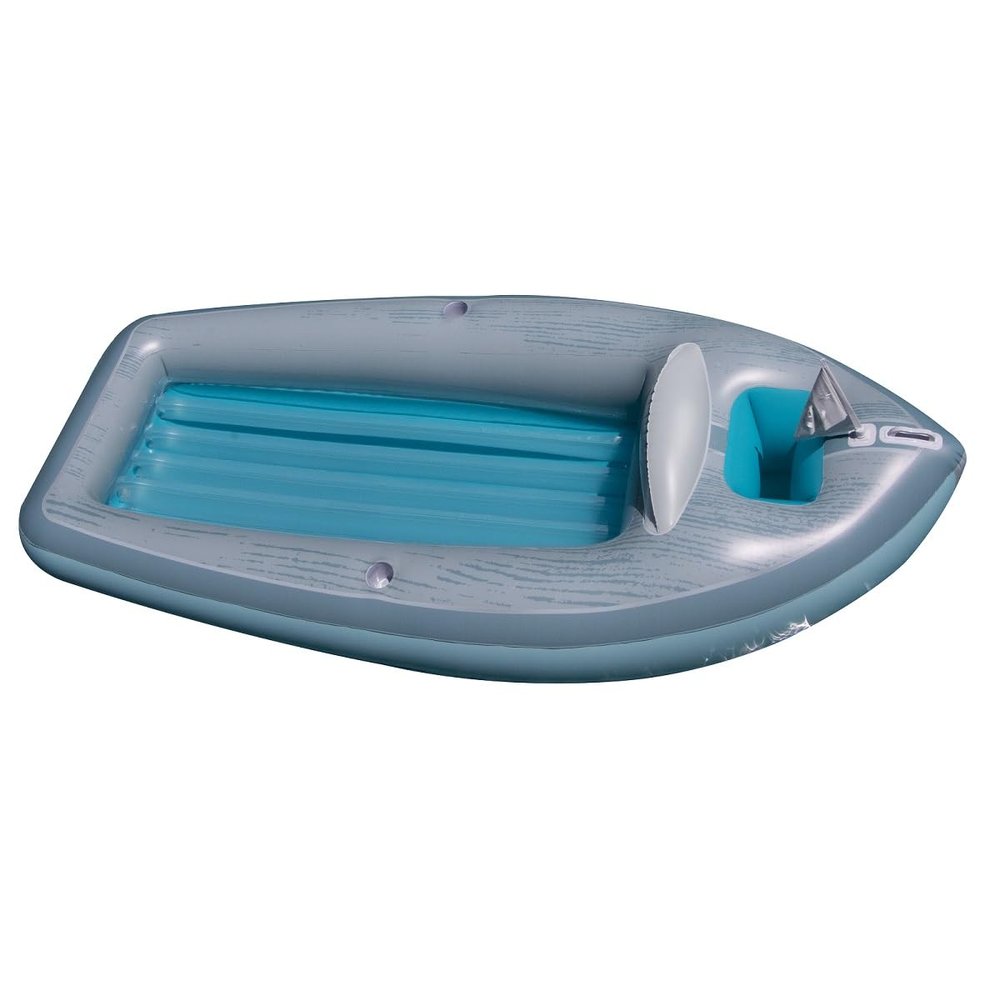 105-Inch Inflatable Gray and Blue Classic Boat Cruiser with Cooler Pool Float