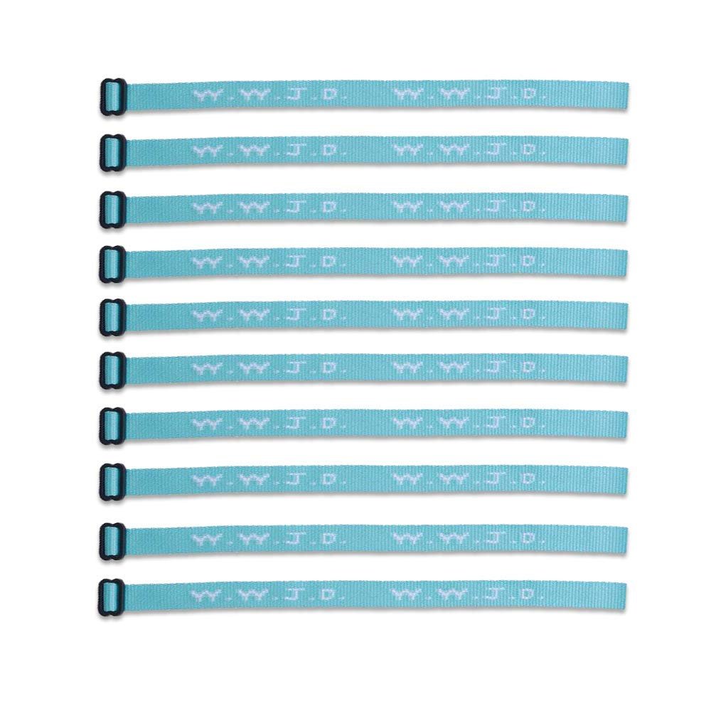 (10) Pack - W.W.J.D. Bracelets - 22 Individual Colors To Choose From - (Turquoise & White)