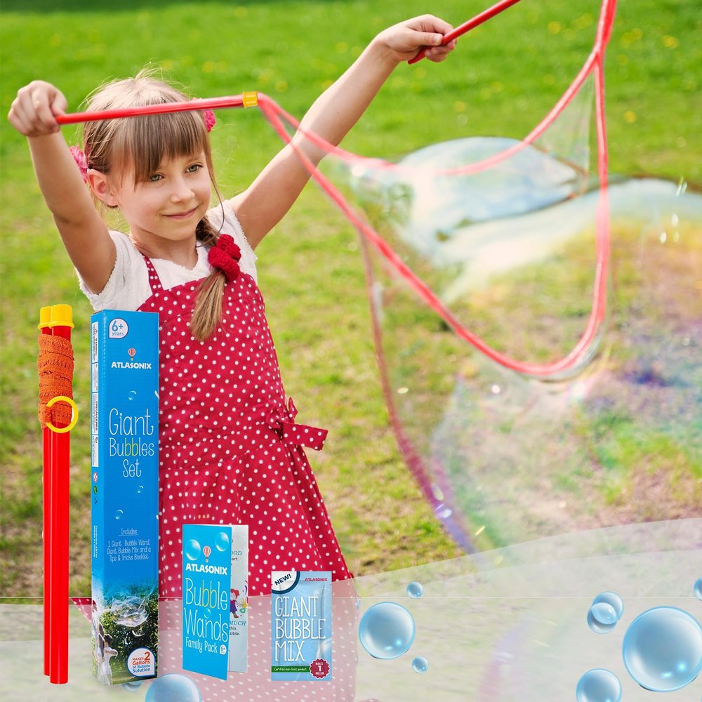 Giant Bubble Wand - Bubble Wands, Bubbles for Kids, Big Bubble Wand Huge Rope, 1 Pack Giant Bubble Wands + Bubble Solution Powder Makes 1 Gallon, Outdoor Summer Fun