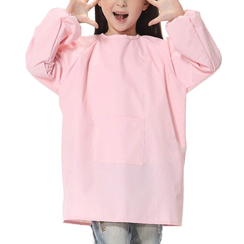 Paint Craft Aprons Kids' Art Smock Polyester Long Sleeve Waterproof Supplies for Painting Classroom School Home (Large, Pink)