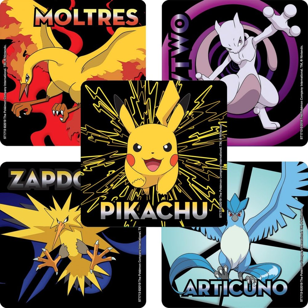 SmileMakers Pokemon Stickers for Kids - 100 Bulk Character Stickers Featuring Pikachu & Legendary | 2.5 Inch Multicolor Cartoon Stickers Perfect for Doctor Office Rewards & Pokemon Gifts