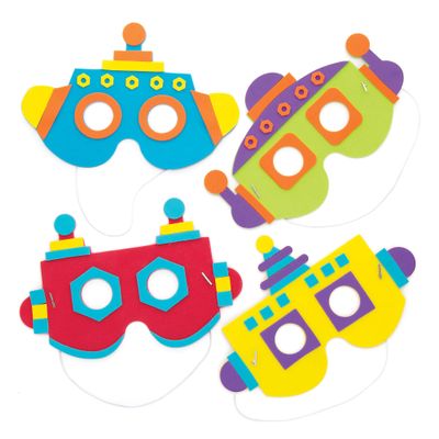 Baker Ross AW653 Robot Foam Mask Kits - Pack of 4, Assorted Colored Robot Masks for Kids to Wear at Party's and Dressing Up