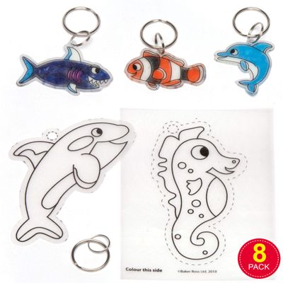 Baker Ross Sealife Super Shrink Paper Keyrings (Pack of 8) AW393, White Shrink Paper for Kids to Decorate