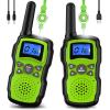 Wishouse Walkie Talkies for Kids Rechargeable Long Range,4 5 6 7 8 Year Old Boy Girl Birthday Gift,Camping Games Cool Toys Ideas for Children with 6000mAh Batteries,Flashlight,Lanyard,2 Pack Green view 1