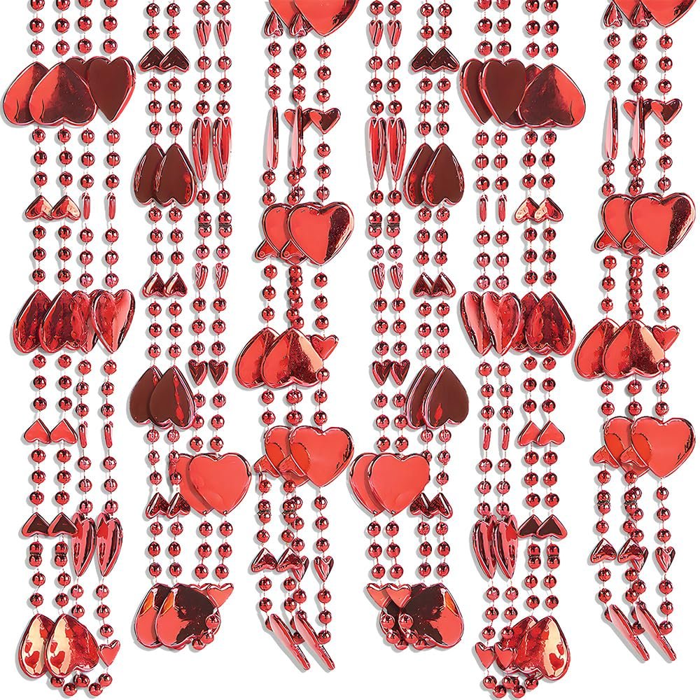 Fun Express - Heart Shape Beaded Necklace for Valentine's Day - Jewelry - Mardi Gras Beads - 12 Pieces