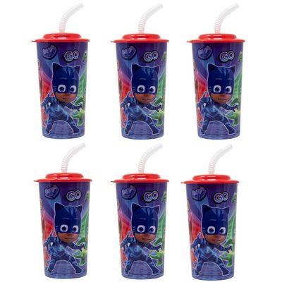 6-Pack PJ Masks 16oz Reusable Sports Tumbler Drink Cups with Lids & Straws, BPA-Free