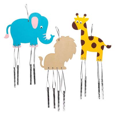 Baker Ross AW486 Jungle Animal Wooden Wind Chimes - Pack of 4, Sun Catchers for Kids to Decorate and Display