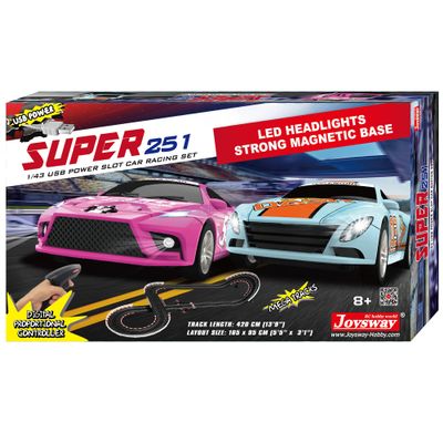 Joysway oysway: Super 251 USB Power Slot Car Racing Set, LED Headlights, Strong Magnetic Base, Mechanical Lap Counter & Powerbase Integrated as Combo Track, For Ages 8 and up, 2251