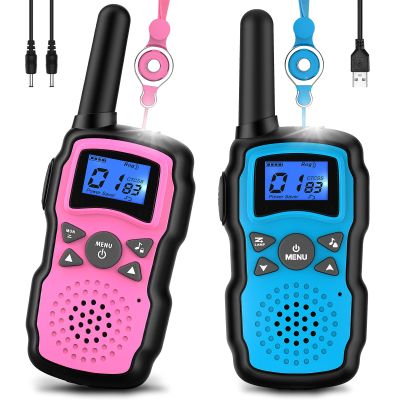 Wishouse Walkie Talkies for Kids Rechargeable Long Range,4 5 6 7 8 Year Old Boy Girl Birthday Gift,Camping Games Cool Toys Ideas for Children with 6000mAh Batteries,Flashlight,Lanyard,2 Pack Pink Blue