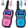 Wishouse Walkie Talkies for Kids Rechargeable Long Range,4 5 6 7 8 Year Old Boy Girl Birthday Gift,Camping Games Cool Toys Ideas for Children with 6000mAh Batteries,Flashlight,Lanyard,2 Pack Pink Blue view 1