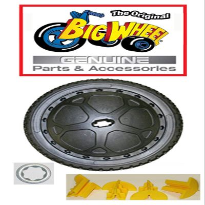 BLACK FRONT WHEEL 16" Diameter Replacement Parts Kit Assembly for The Original Big Wheel WITH Pedal Washer and 4 Inserts