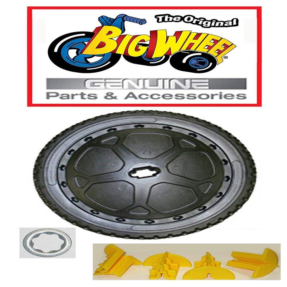 BLACK FRONT WHEEL 16" Diameter Replacement Parts Kit Assembly for The Original Big Wheel WITH Pedal Washer and 4 Inserts