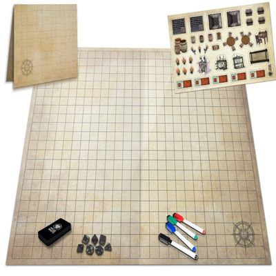 Melee Mats DND Map Starter Set - 23 x 27" Double Sided, Wet & Dry Erase Battle Terrain Grid for Dungeons and Dragons - Tabletop Board Gaming Kit with Accessories