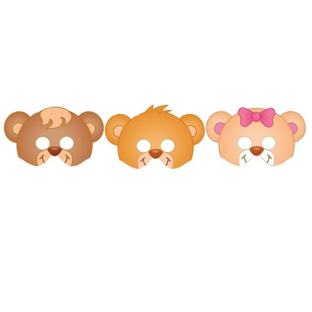 12 Card Teddy Bear Face Masks - Children's Party Masks