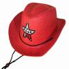 2 PC Red Color Kids Straw Western Cowboy/Cowgirl Hat with Americian Flag Star Emblem Patch -Childrens Size view 1