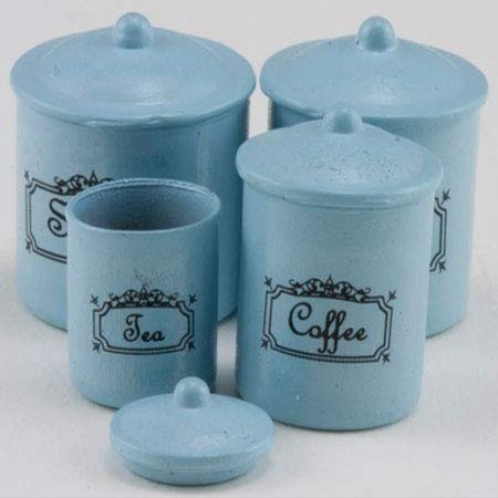 Dollhouse Miniature Canister Set w/Removable Lids, Blue #IM65612