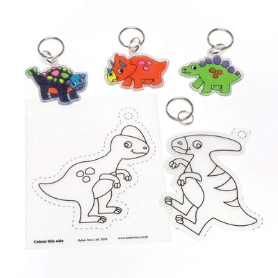 Baker Ross Dinosaur Super Shrink Keyrings - Pack of 8, Make Your Own Key Rings for Kids to Color in, Make and Display (AW566), Assorted