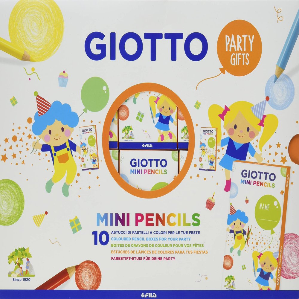 GIOTTO Kids 10 x Party Gift Sets with 6 Mini Colouring Pencils, Assorted Colours, Super Washable, Ideal for Children's Party Bags
