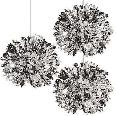 Fun Express - Metallic Silver Fluff Balls 16" for Wedding - Party Decor - Hanging Decor - Lanterns - Wedding - 3 Pieces