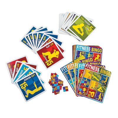 Fun Express Fitness Bingo Game - Interactive Educational Activity for Kids - Promotes Physical Fitness Health & Learning - Perfect Classrooms Homeschooling & Kids Parties - Fun & Engaging - 78 Pieces