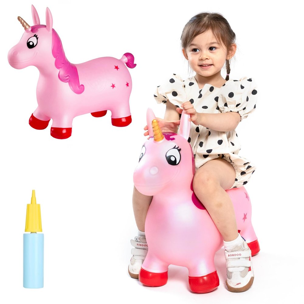 INPANY Pink Unicorn Hopper, Horse Hopper, Bouncy Inflatable Animal Ride-on Toy for Children, Boys and Girls, Toddlers (Pump Included)