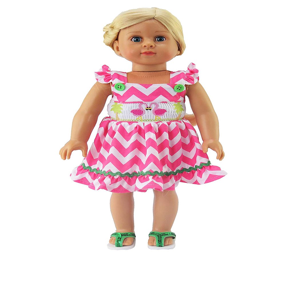 American Fashion World Pink Flamingo Sleeveless Summer Dress for 18-Inch Dolls | Premium Quality & Trendy Design | Clothes & Outfit Fashions for Popular Brands
