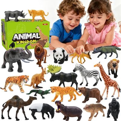 Safari Animals Figures Toys, Realistic Wild Zoo Animal Figurines, Plastic African Jungle Animals Playset for Kids Toddlers, 21Pcs Safari Toys Birthday Gifts for Boys Girls