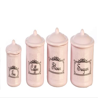 Dollhouse Miniature Canister Set w/Removable Lids, Pink #IM65611