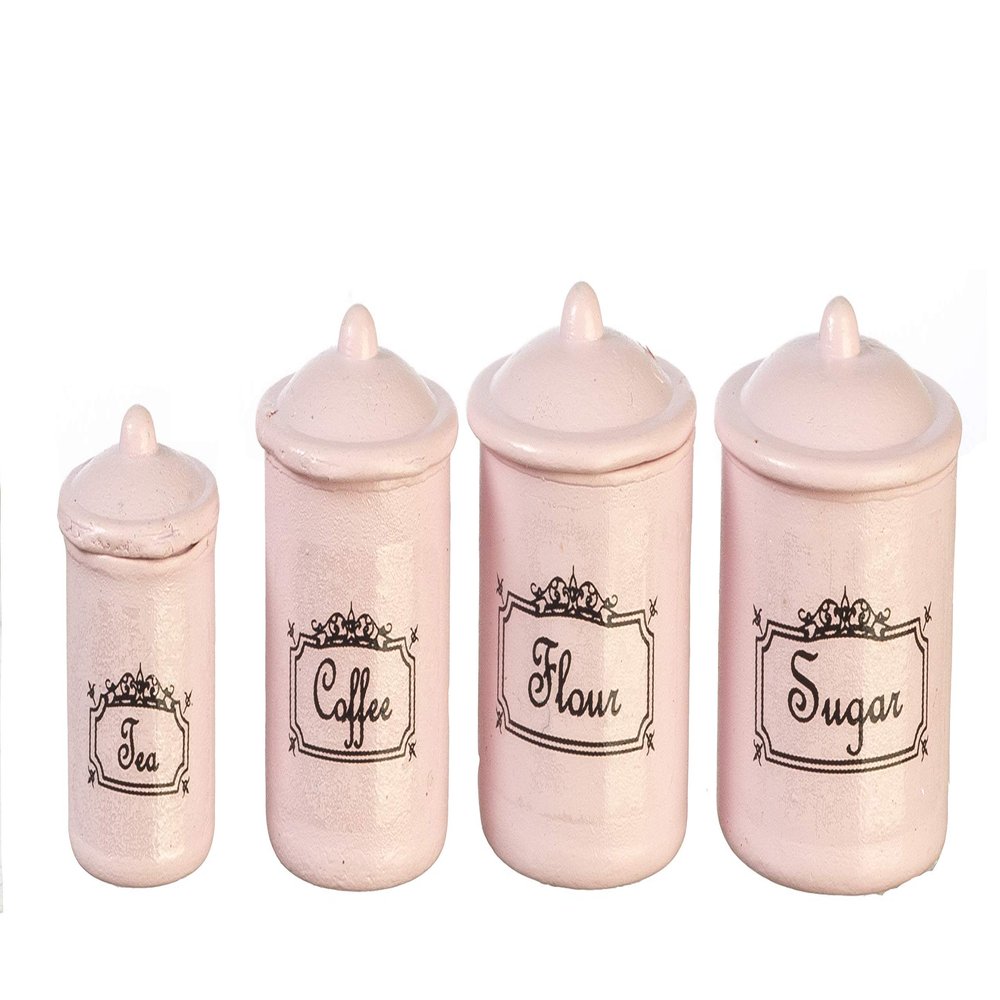 Dollhouse Miniature Canister Set w/Removable Lids, Pink #IM65611