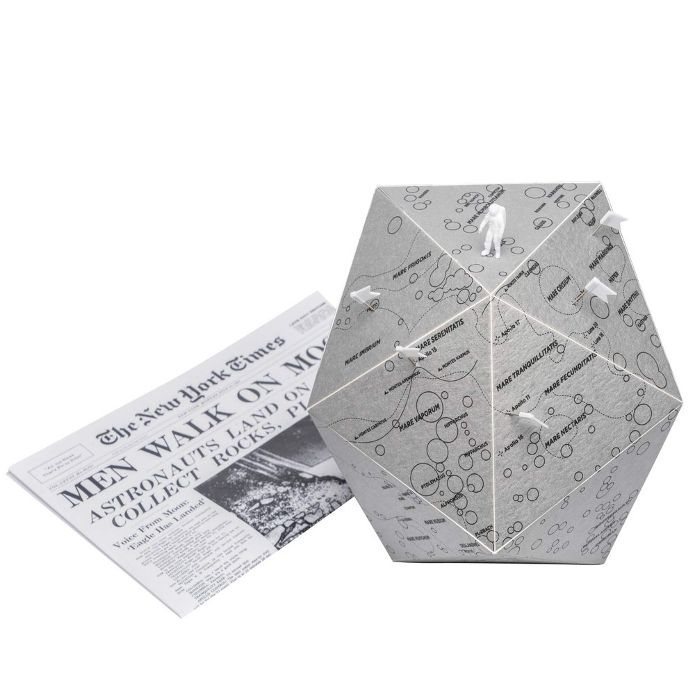 THERE Foldable Personal Moon Globe - 3D Map | Astronomy Decorations, Space Related Gifts for Adults Unique Home and Office Decor | High-Quality Graphic Paper, Easy to Assemble (Small)