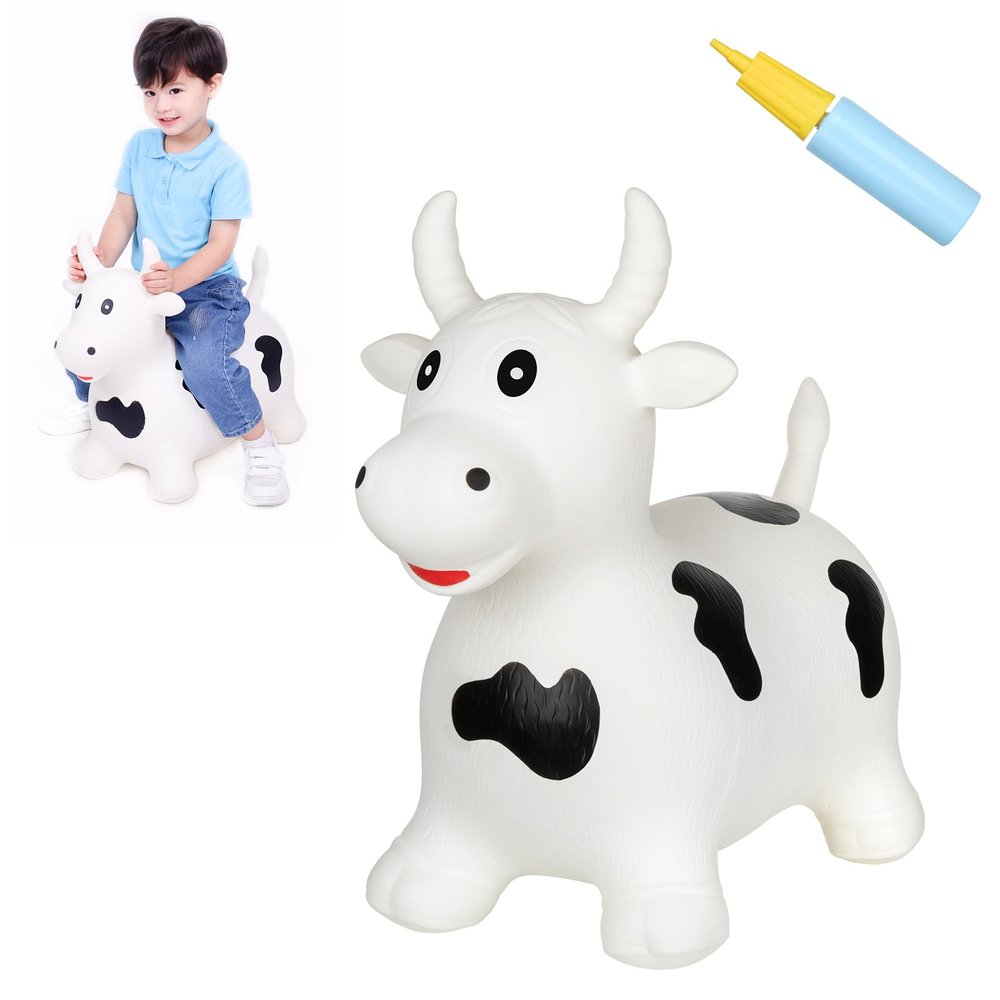 INPANY Inflatable Cow Farm Animal Hopper Toys for 1 2 Year Old Boy Gifts, Ride on Toddler Hopping Bull Toys, Outdoor Bouncy Jumping Horse for Kids/Children/Girls Birthday (Pump Included)