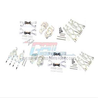GPM For Traxxas X Maxx 4X4 Upgrade Parts Aluminum Front & Rear Upper + Lower Arms + Front C Hubs + Front Kncukle Arms Set - 92Pc Set Silver