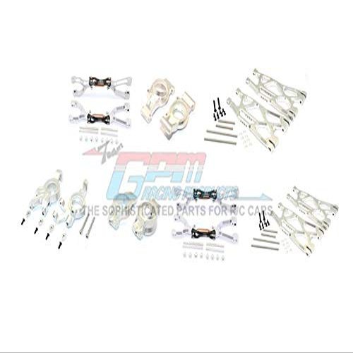 GPM For Traxxas X Maxx 4X4 Upgrade Parts Aluminum Front & Rear Upper + Lower Arms + Front C Hubs + Front Kncukle Arms Set - 92Pc Set Silver