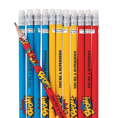 Fun Express Personalized Superhero Comic Pencil Pack, Set of 24 - Birthday Party Favors, Classroom Handouts and School Supplies - VBS Vacation Bible School Supplies/Decor