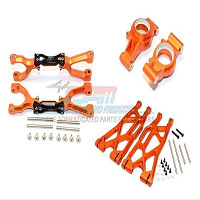 GPM For Traxxas X Maxx 4X4 Upgrade Parts Aluminum Rear Upper + Lower Arms + Knuckle Arms Set - 40Pc Set Orange