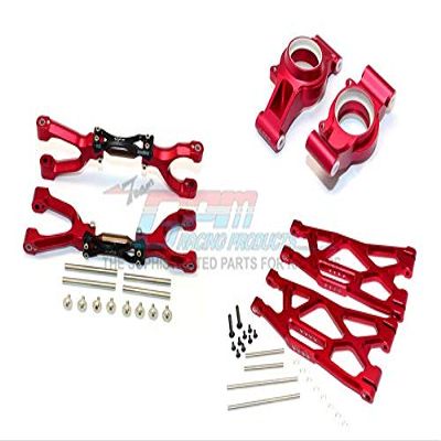 GPM For Traxxas X Maxx 4X4 Upgrade Parts Aluminum Rear Upper + Lower Arms + Knuckle Arms Set - 40Pc Set Red